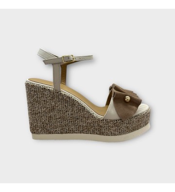 Sandalo Zeppa 10cm nappa e camoscio beige